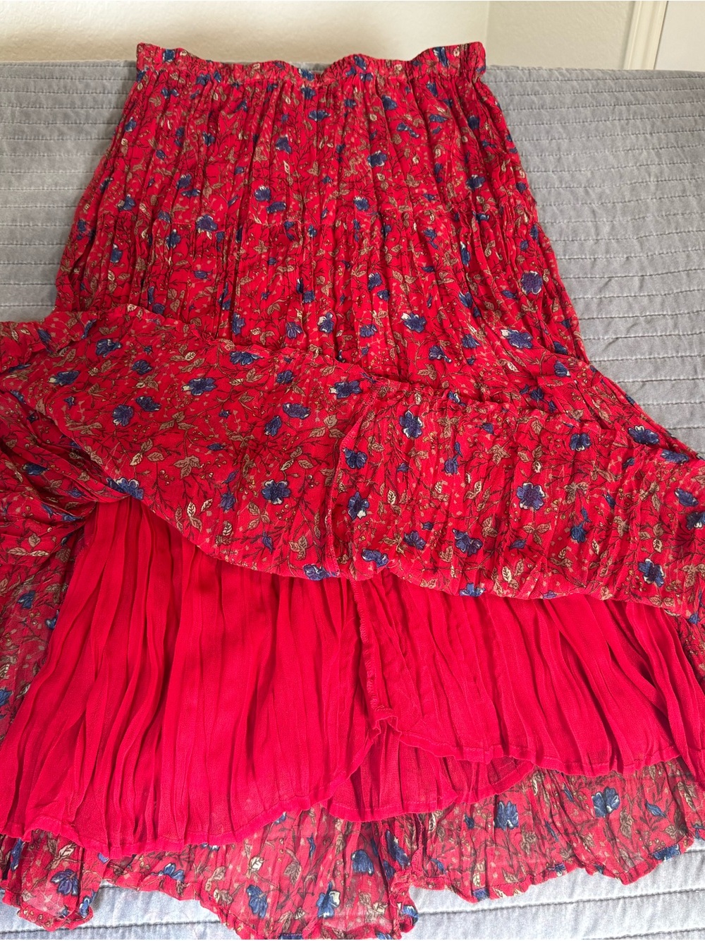 Christopher & Banks Red Floral Pleated Maxi Skirt-BoHo, Whimsical, Fairycore-M - Picture 3 of 7